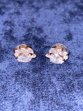 Rose Gold Crystal Leaf Stud Earrings - Elegant Women Jewelry
